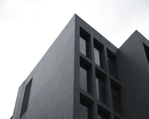 Minimal clean architectural details of an office block facade in Mexico City